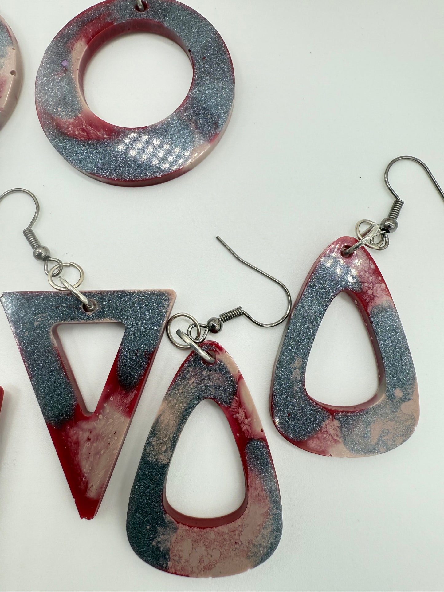 Silver Red and Cream 4cm Dangles