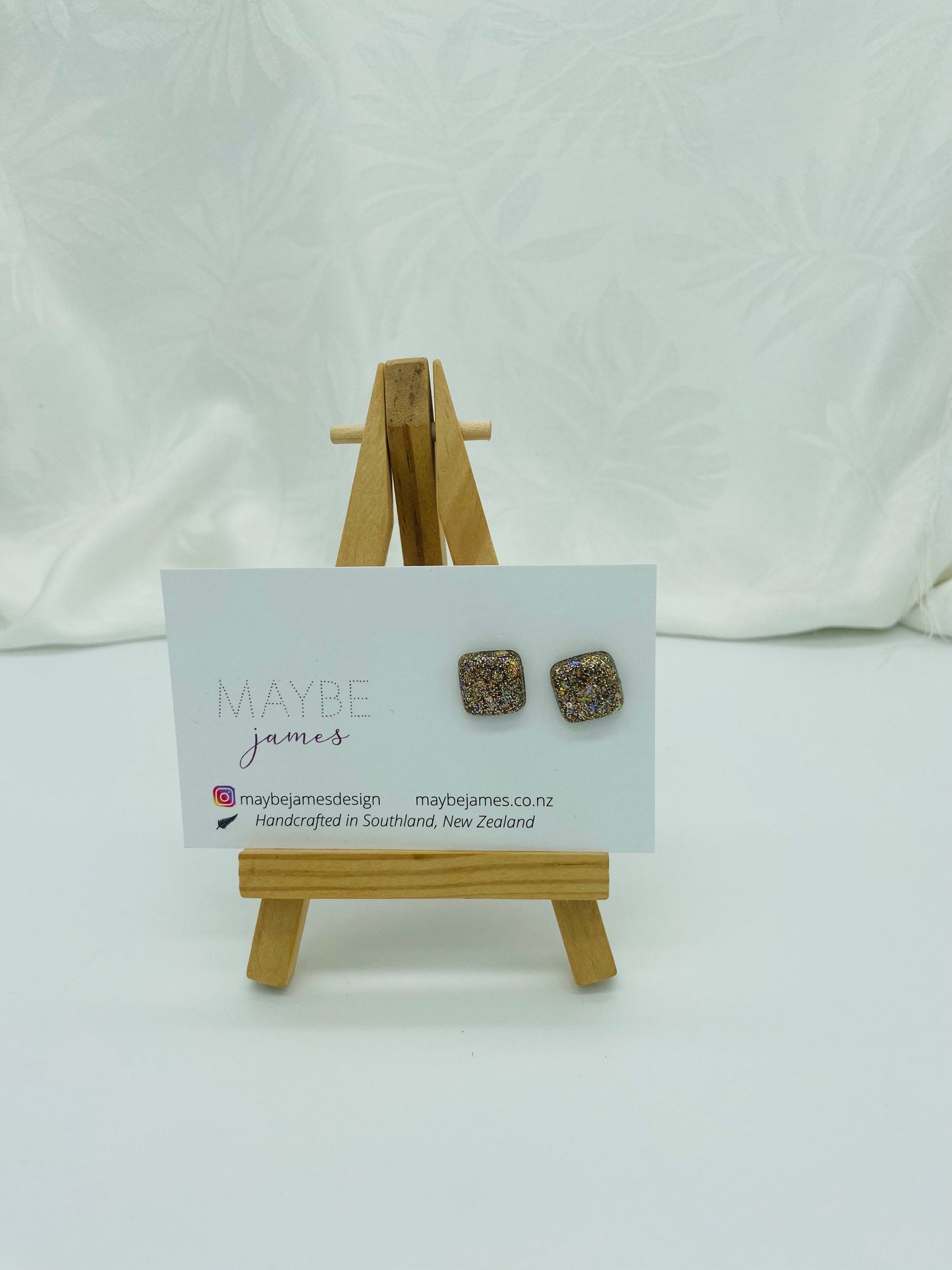 Glittery 1cm Square Studs image 12