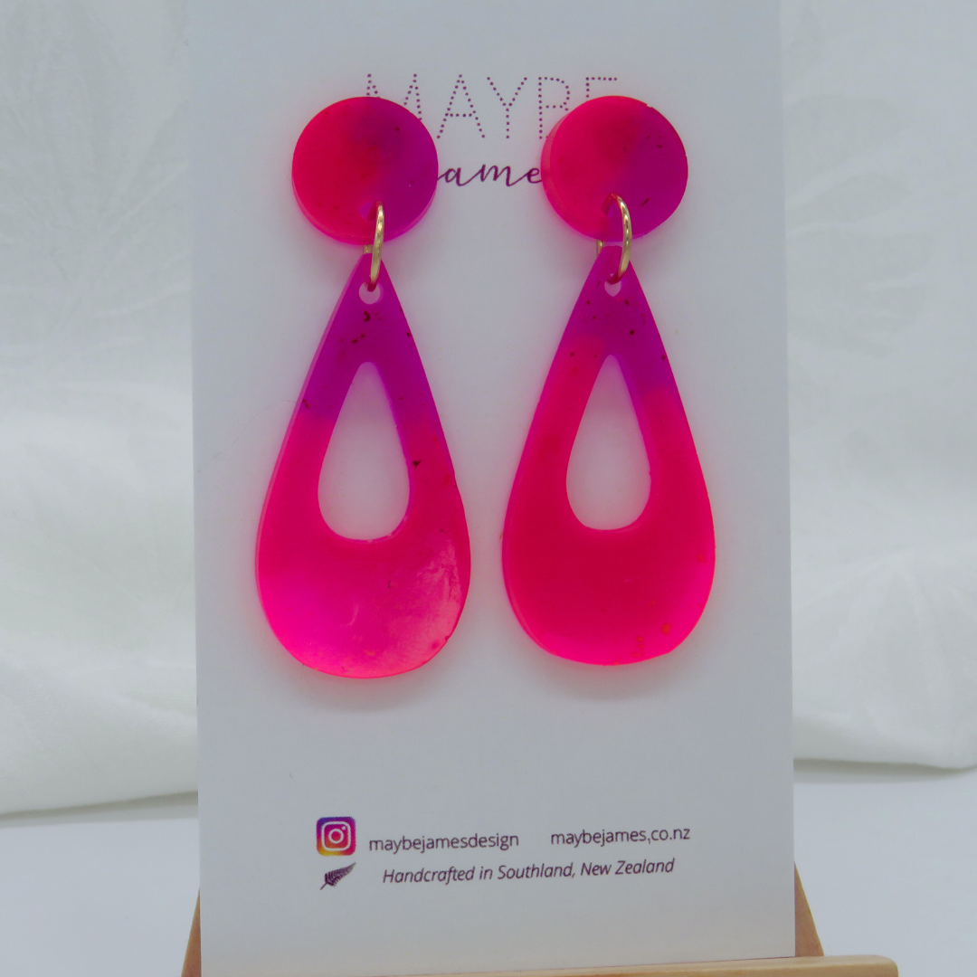 "Let's Be Friends" Pink & Purple Resin Dye Earrings - 4cm Dangles image 1