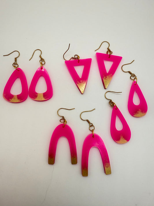 Hot Pink and Metallic Gold or Silver Mix Dangles