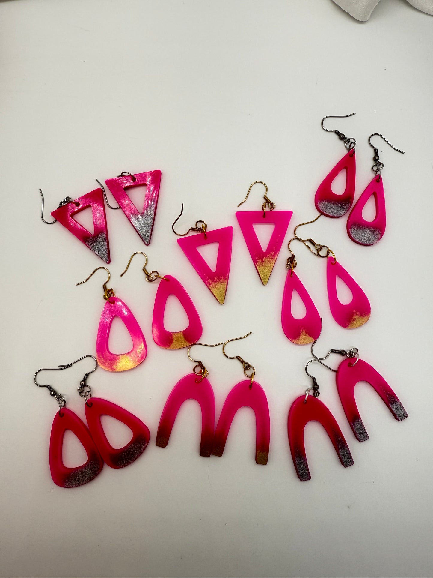 Hot Pink and Metallic Gold or Silver Mix Dangles