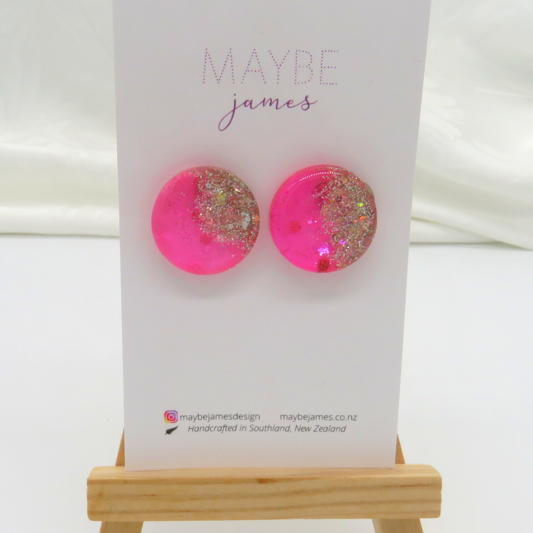 Gold & Translucent Pink 20mm Studs image 1