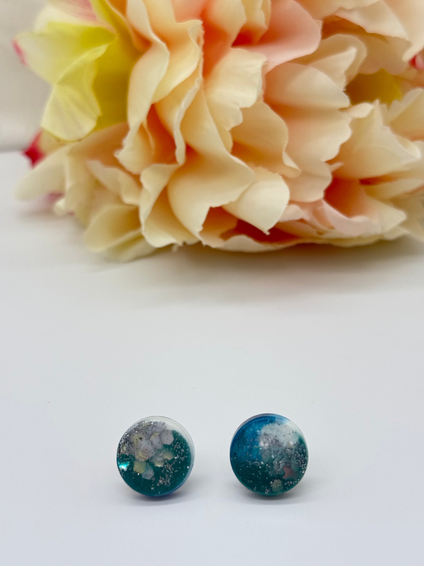Earthy Blue Teal and Silver Studs