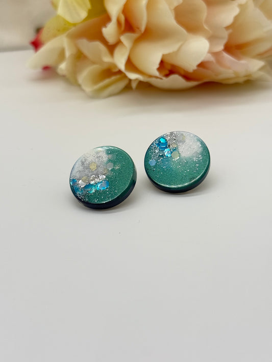 Earthy Blue Teal and Silver Studs