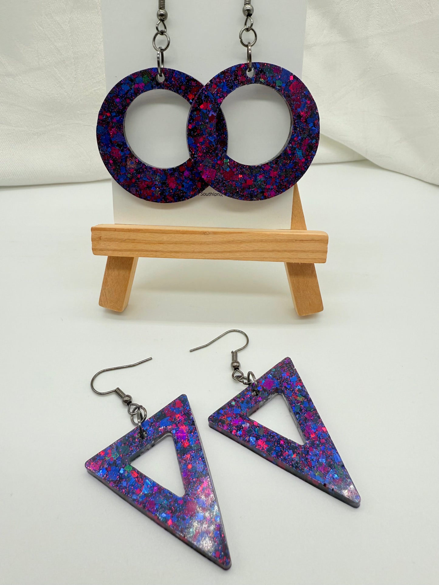 Art Deco Purple and Magenta Glitter- 5cm Dangles