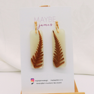 Dried Fern and Green Pearl Dangles 4cm image 2