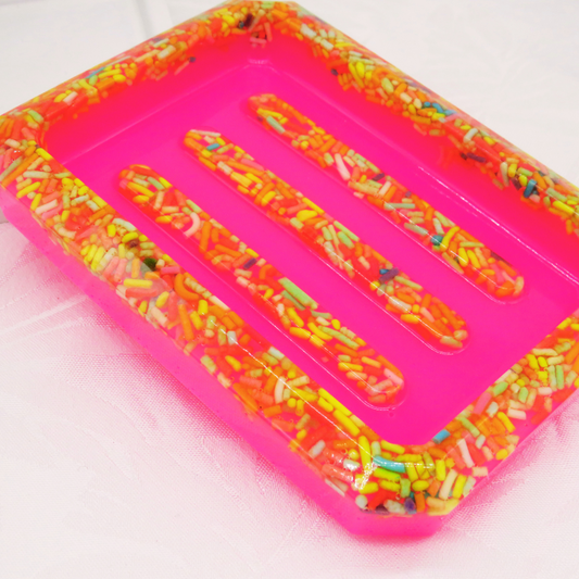 Candy Sprinkle and Neon Pink Soap Dish image 0