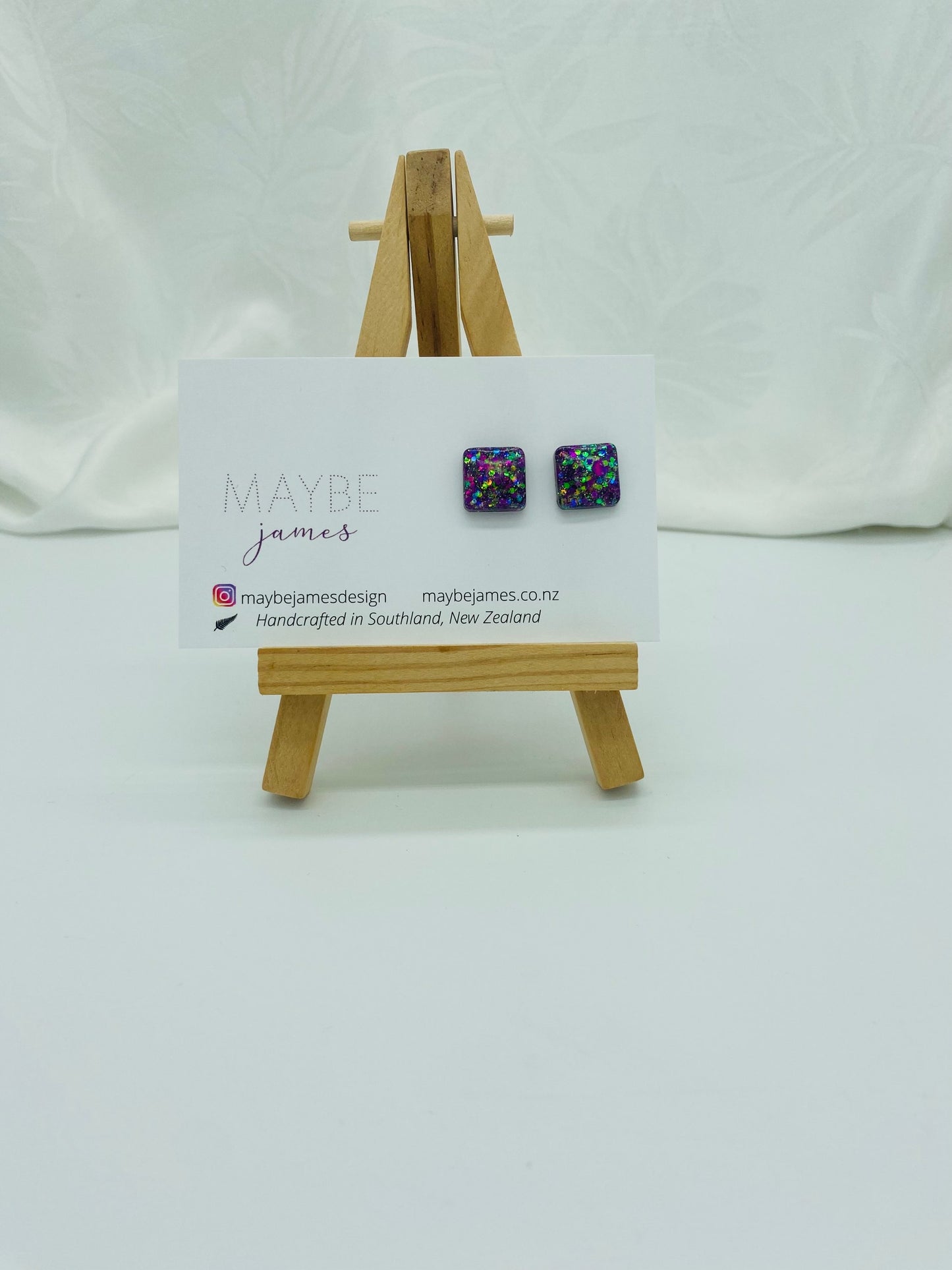 Glittery 1cm Square Studs image 9