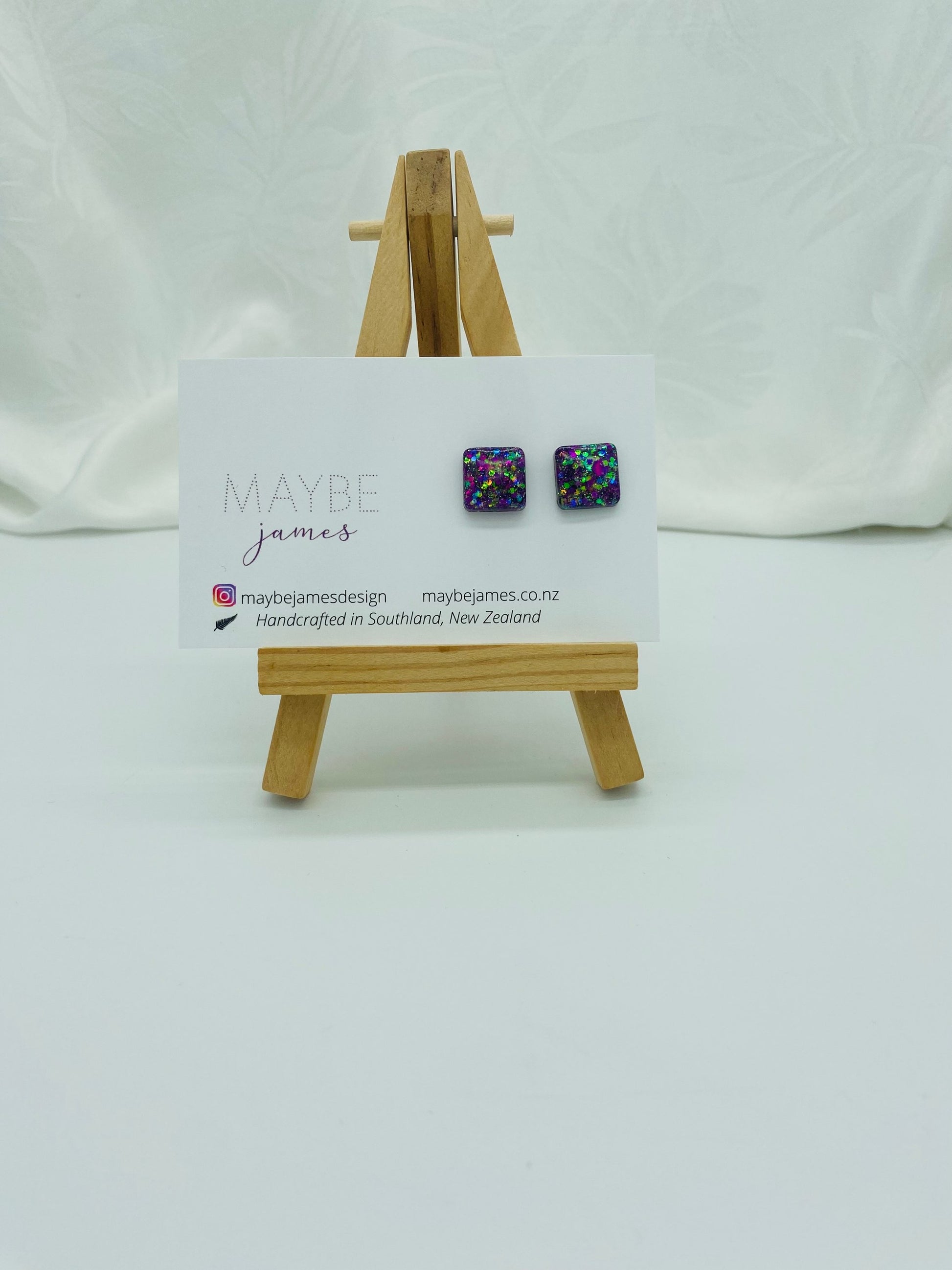 Glittery 1cm Square Studs image 9