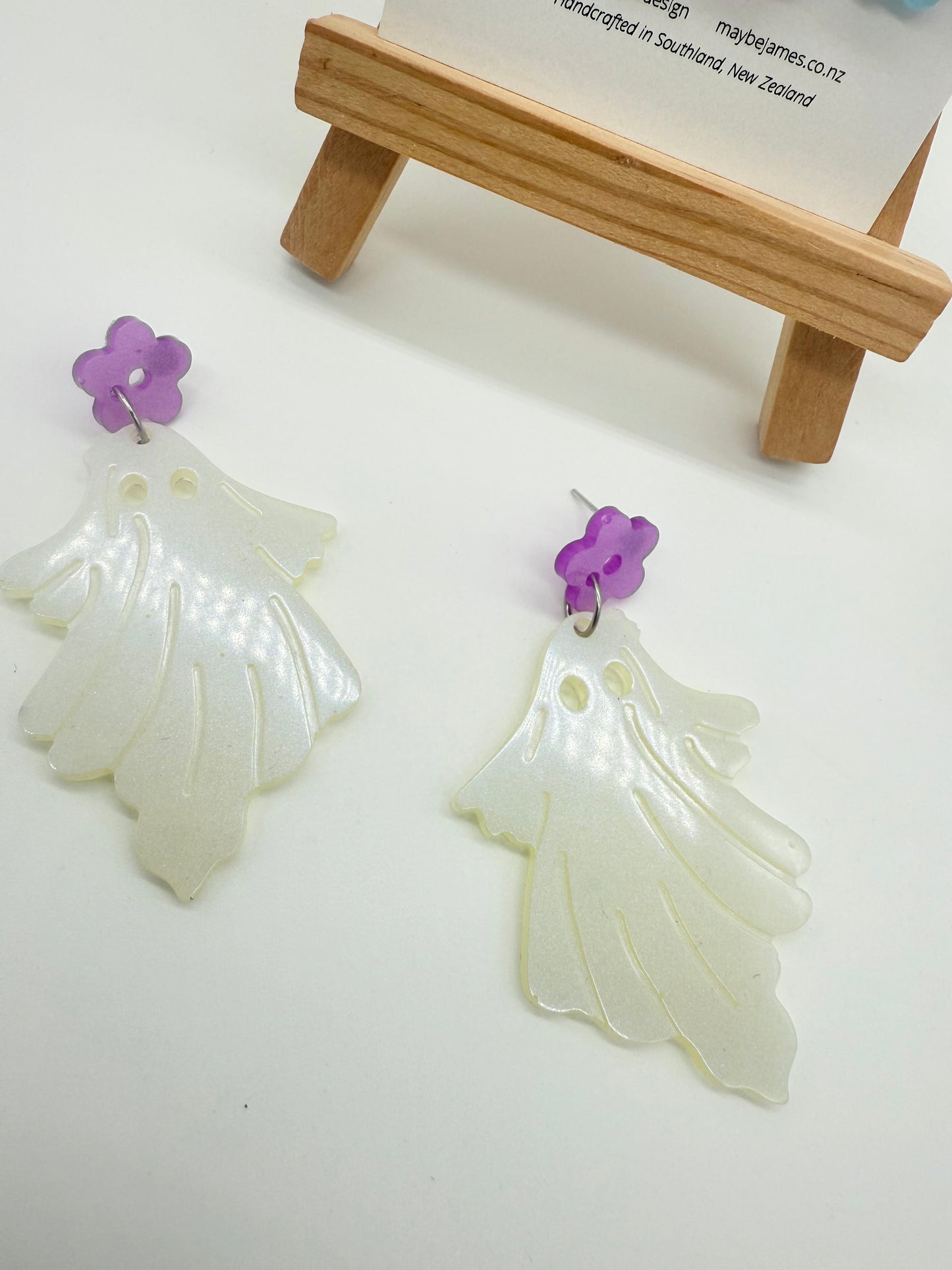 Spooky Cute Ghost Resin Flower Dangles