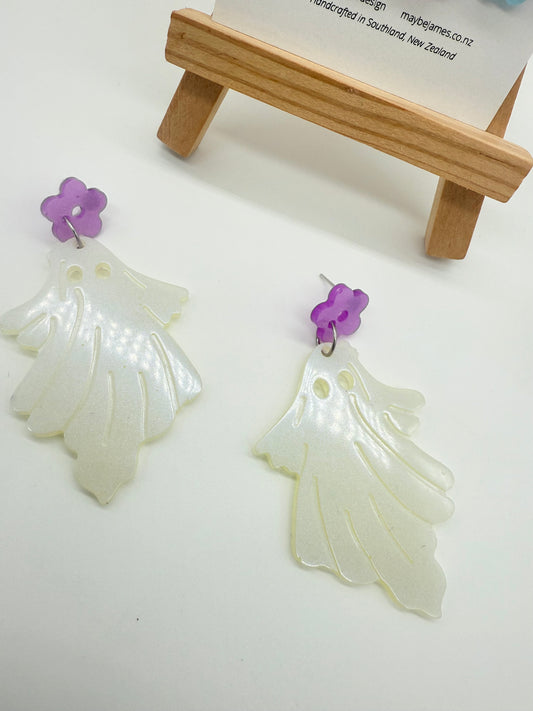 Spooky Cute Ghost Resin Flower Dangles