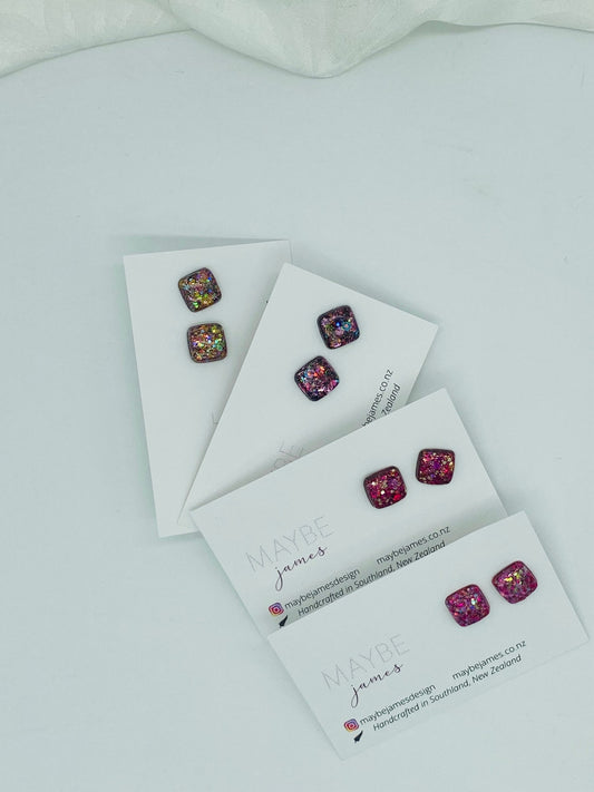 Glittery 1cm Square Studs image 0