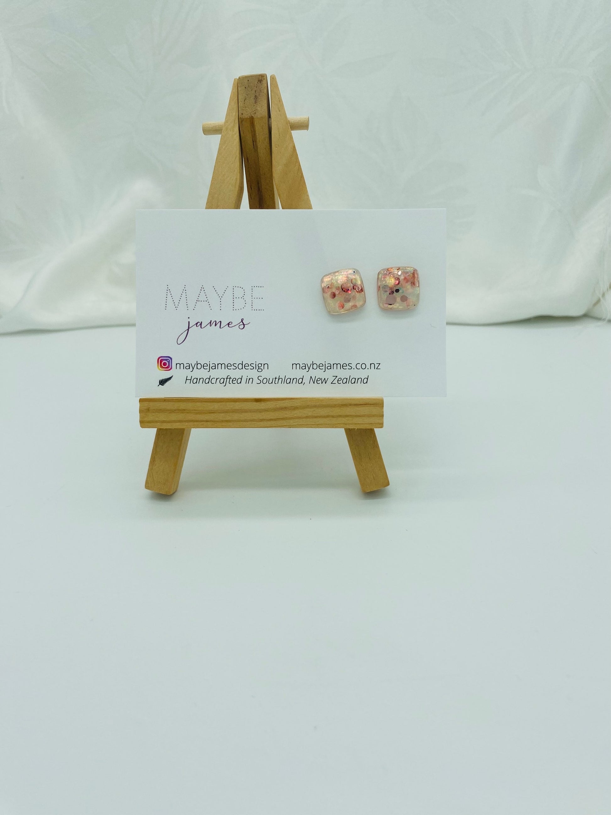 Glittery 1cm Square Studs image 7