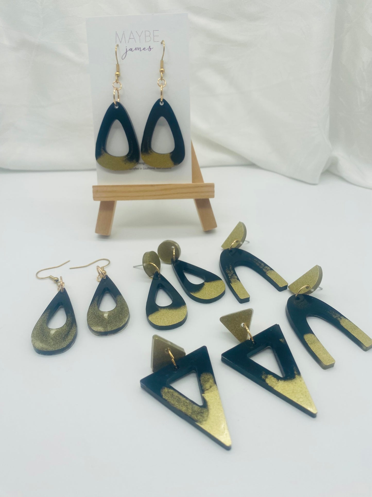 Solid Black and Metallic Gold or Silver Mix Dangles