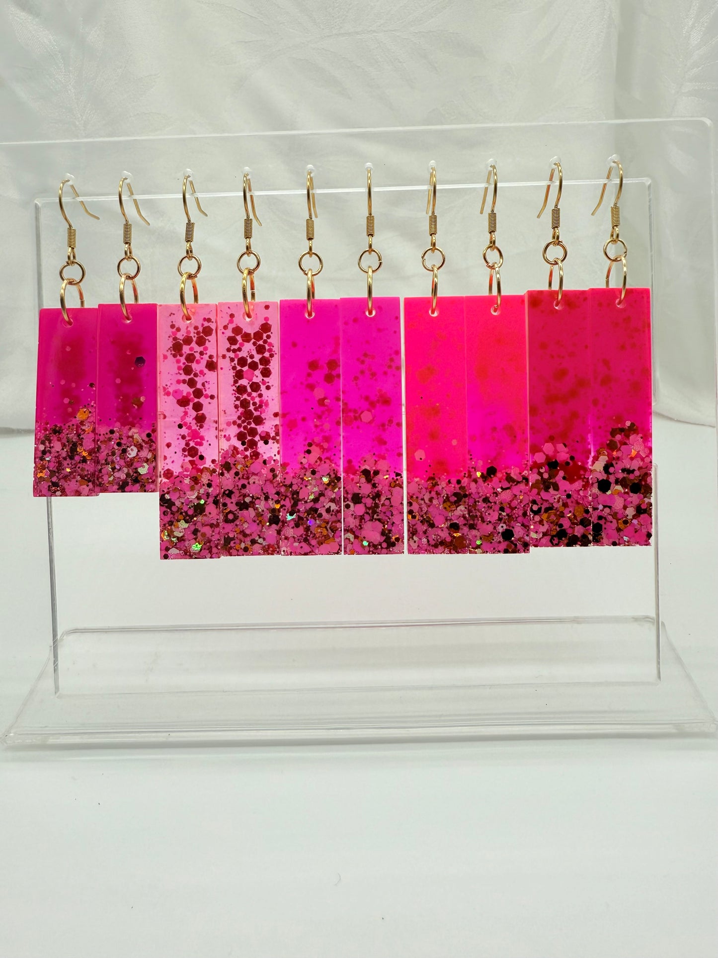 Lava Lamp Style With Pink Dye and Glitter- 5cm Long Dangles