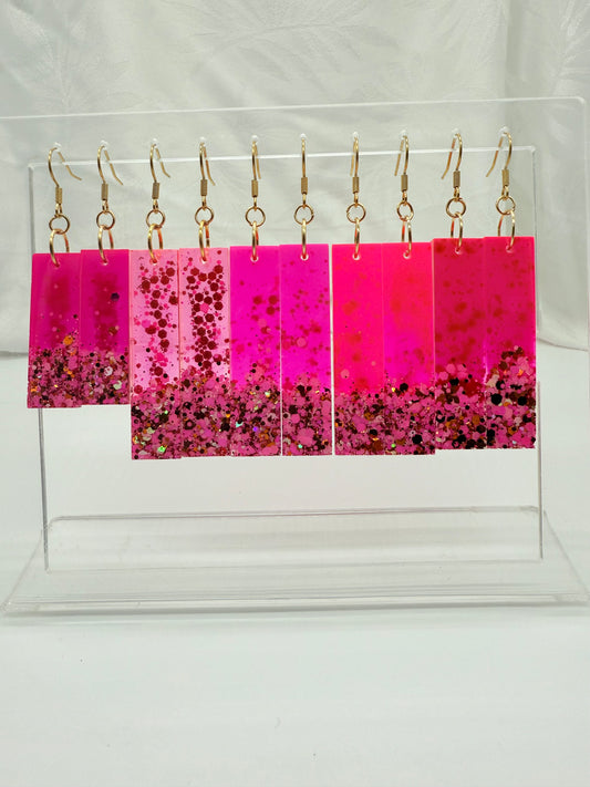 Lava Lamp Style With Pink Dye and Glitter- 5cm Long Dangles