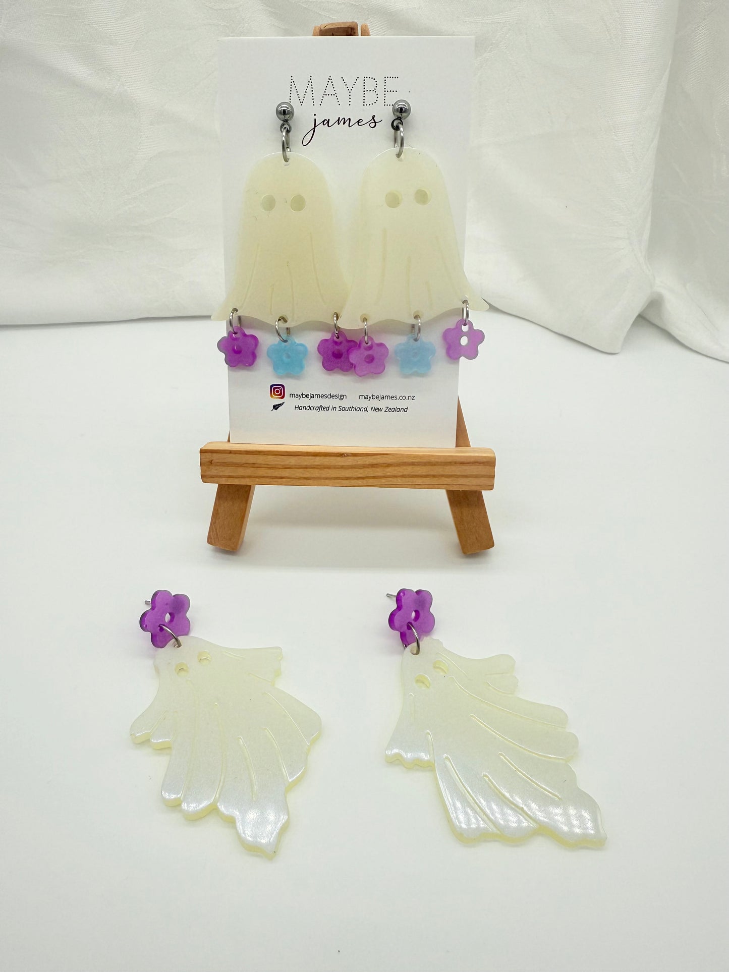 Spooky Cute Ghost Resin Flower Dangles