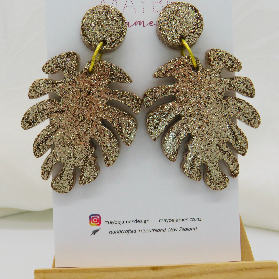 All That Glitters Is Gold -Monserra Leaf Dangles image 1