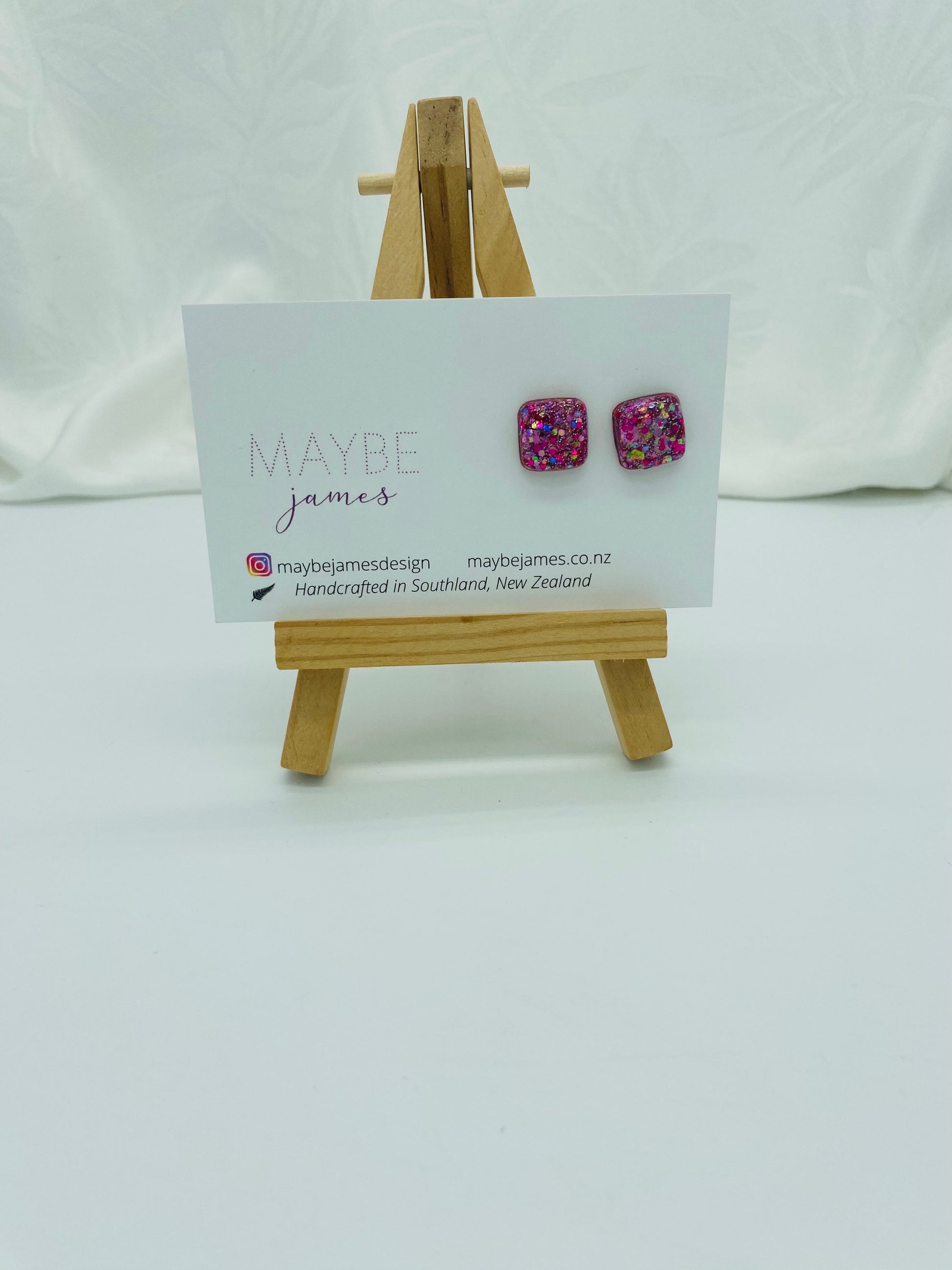 Glittery 1cm Square Studs image 2