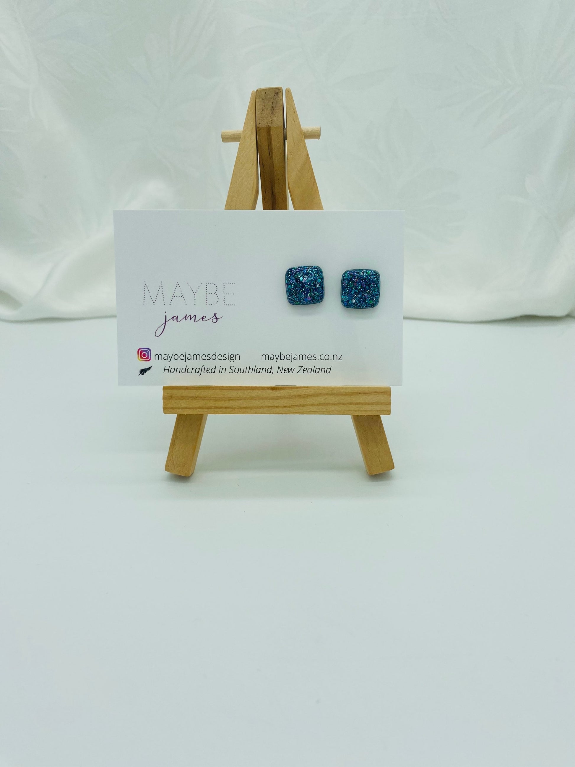 Glittery 1cm Square Studs image 8