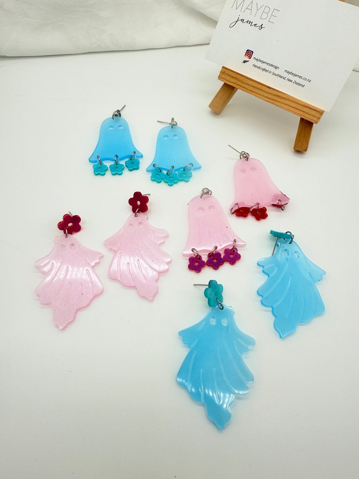 Spooky Cute Ghost Resin Flower Dangles
