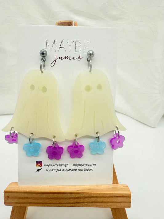 Spooky Cute Ghost Resin Flower Dangles