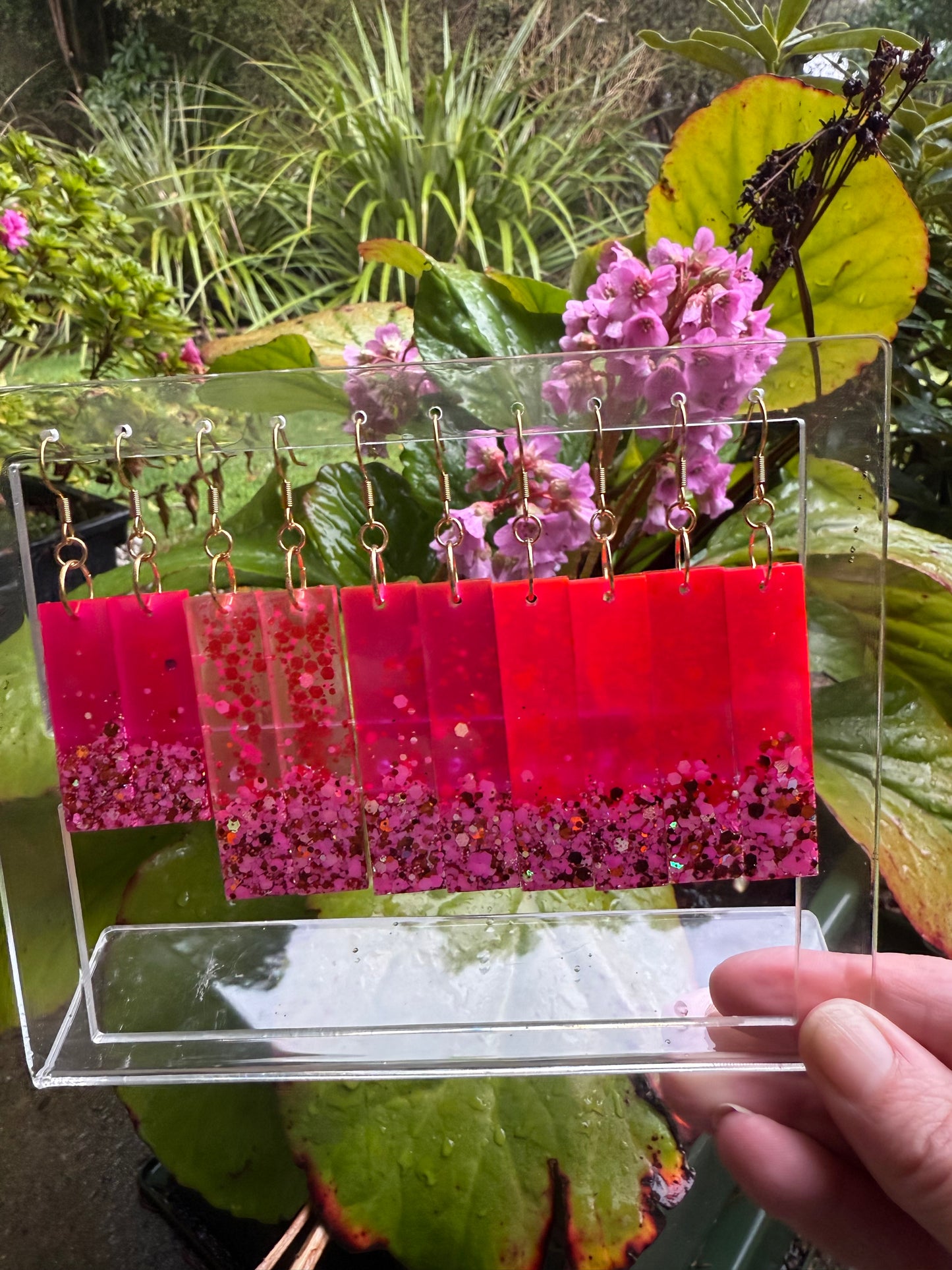 Lava Lamp Style With Pink Dye and Glitter- 5cm Long Dangles