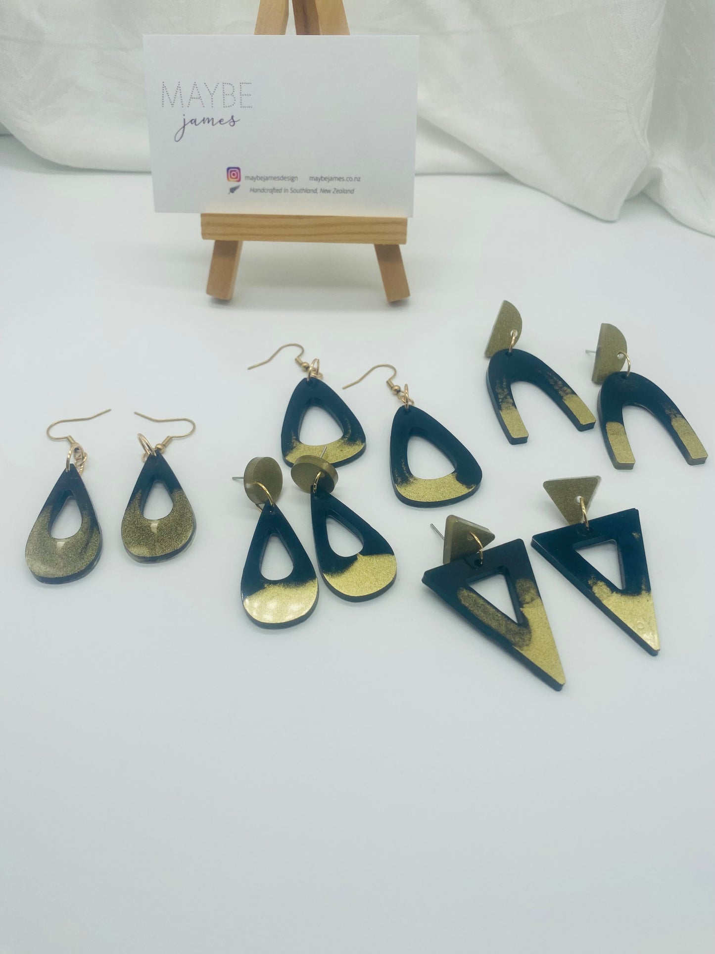 Solid Black and Metallic Gold or Silver Mix Dangles