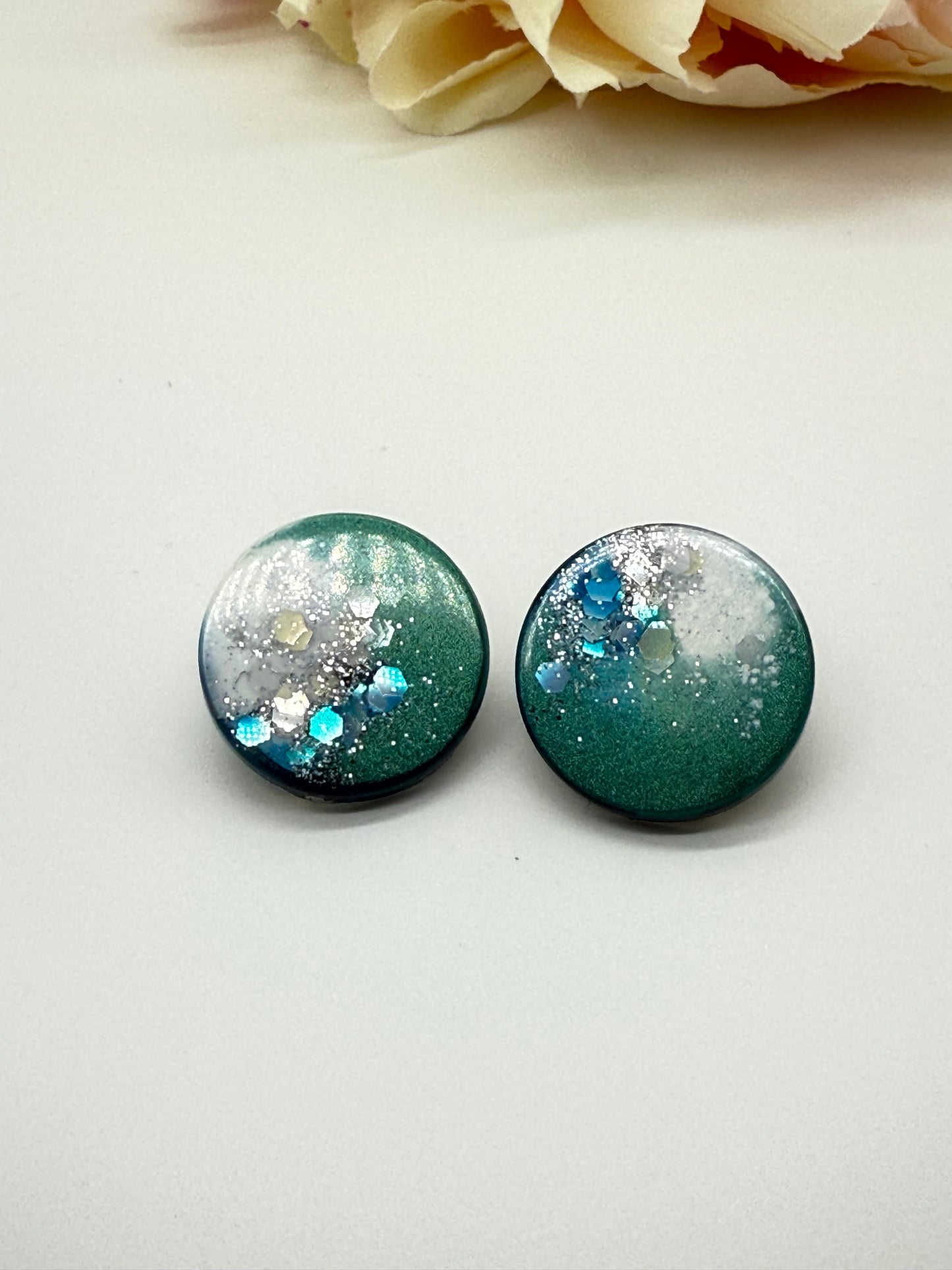 Earthy Blue Teal and Silver Studs
