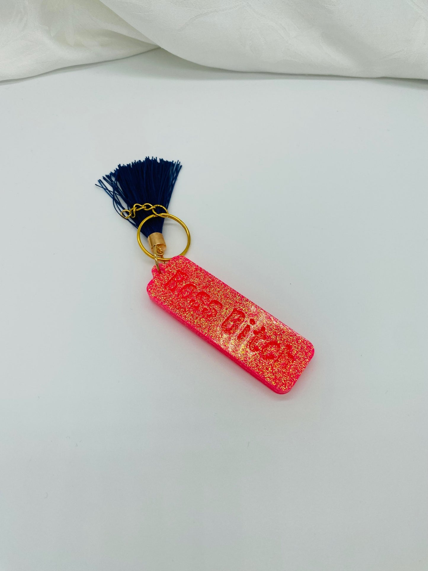 Boss Bitch Keyring with Pink & Gold Glitter image 0