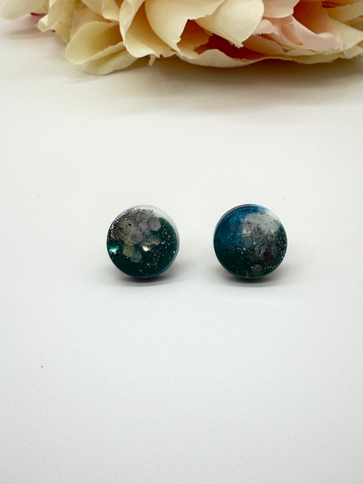 Earthy Blue Teal and Silver Studs