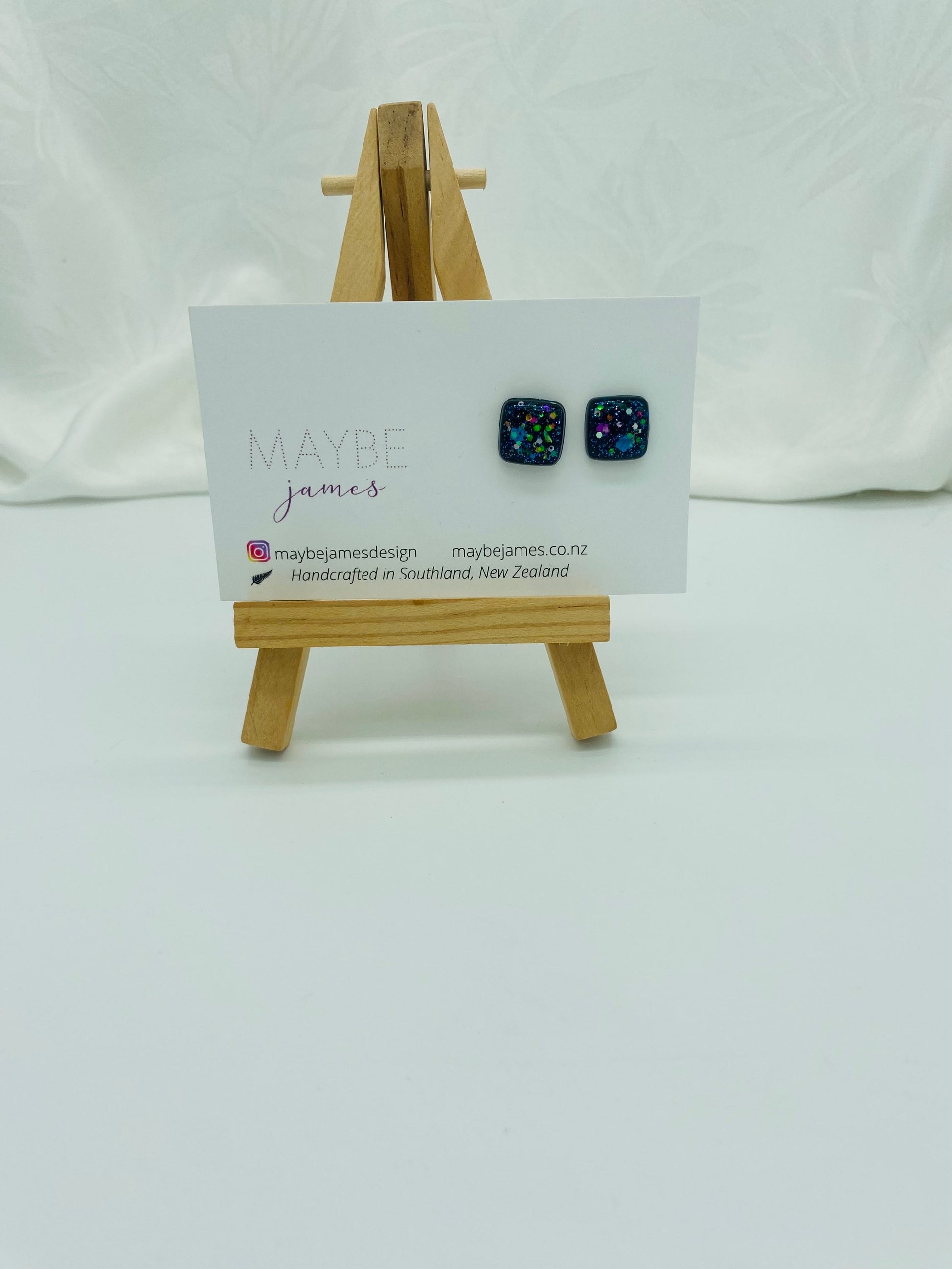 Glittery 1cm Square Studs image 6