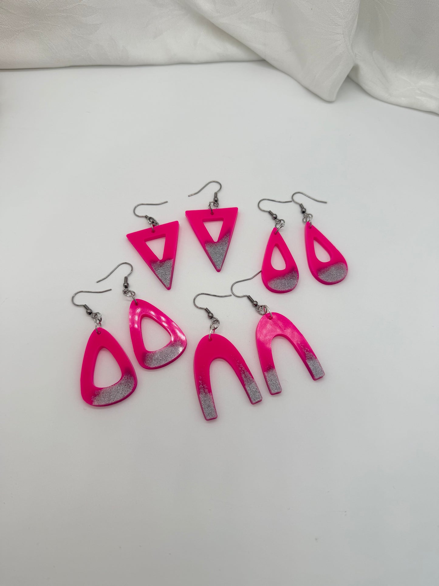 Hot Pink and Metallic Gold or Silver Mix Dangles