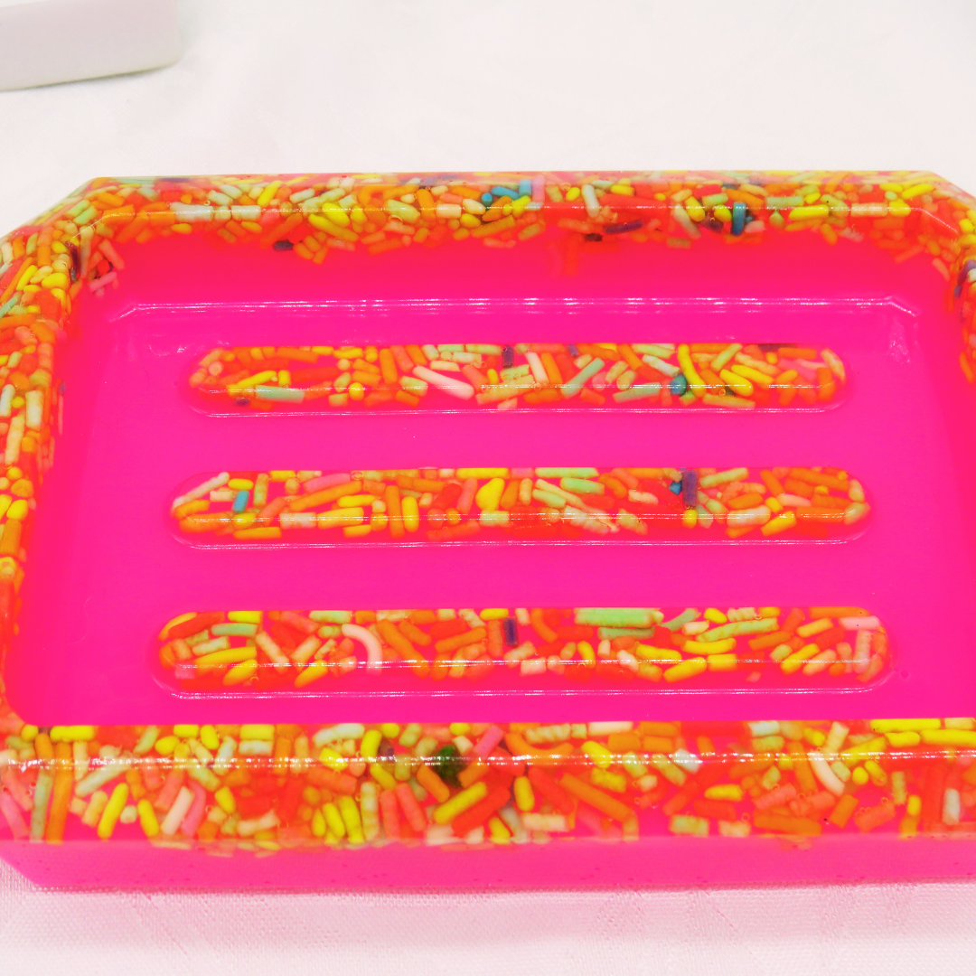 Candy Sprinkle and Neon Pink Soap Dish image 1