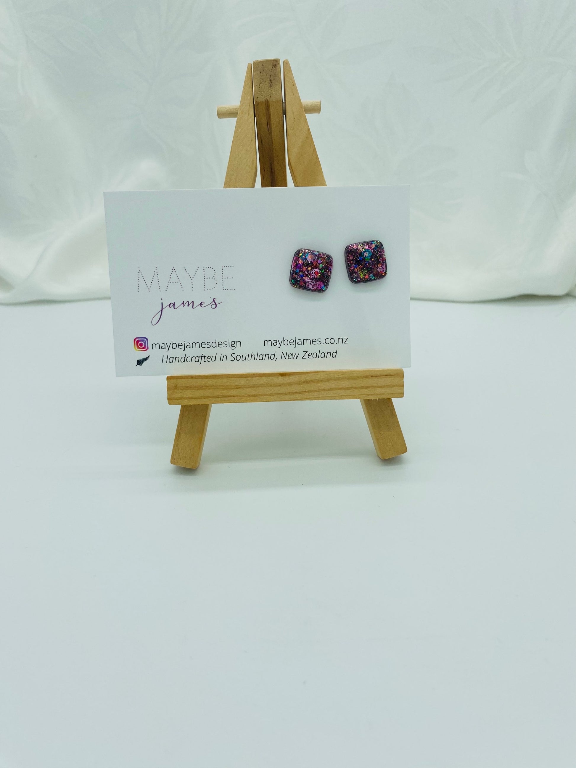 Glittery 1cm Square Studs image 4