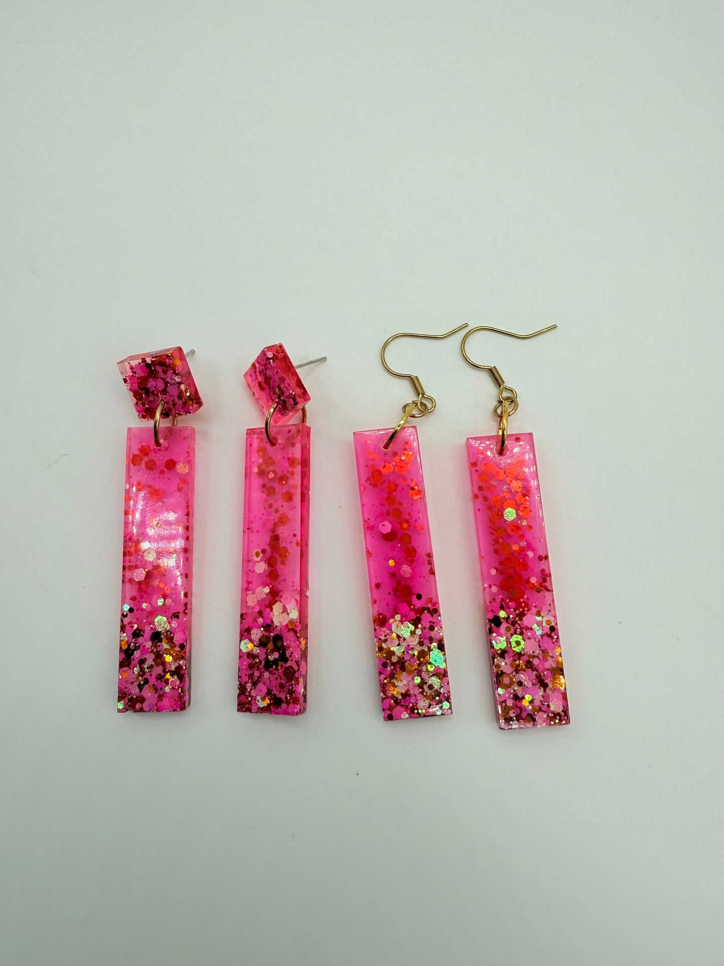Lava Lamp Style With Pink Dye and Glitter- 5cm Long Dangles