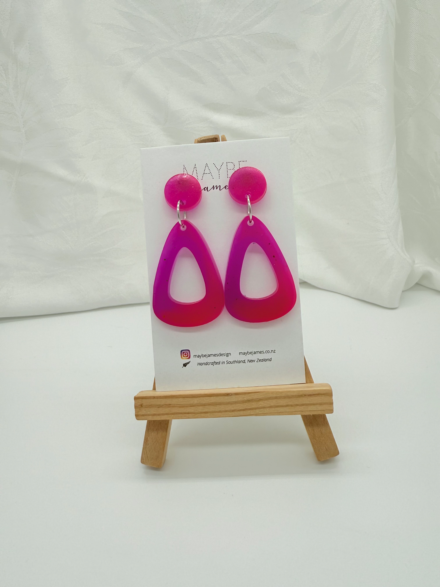 "Let's Be Friends" Pink & Purple Resin Dye Earrings  - 4cm Dangles image 3
