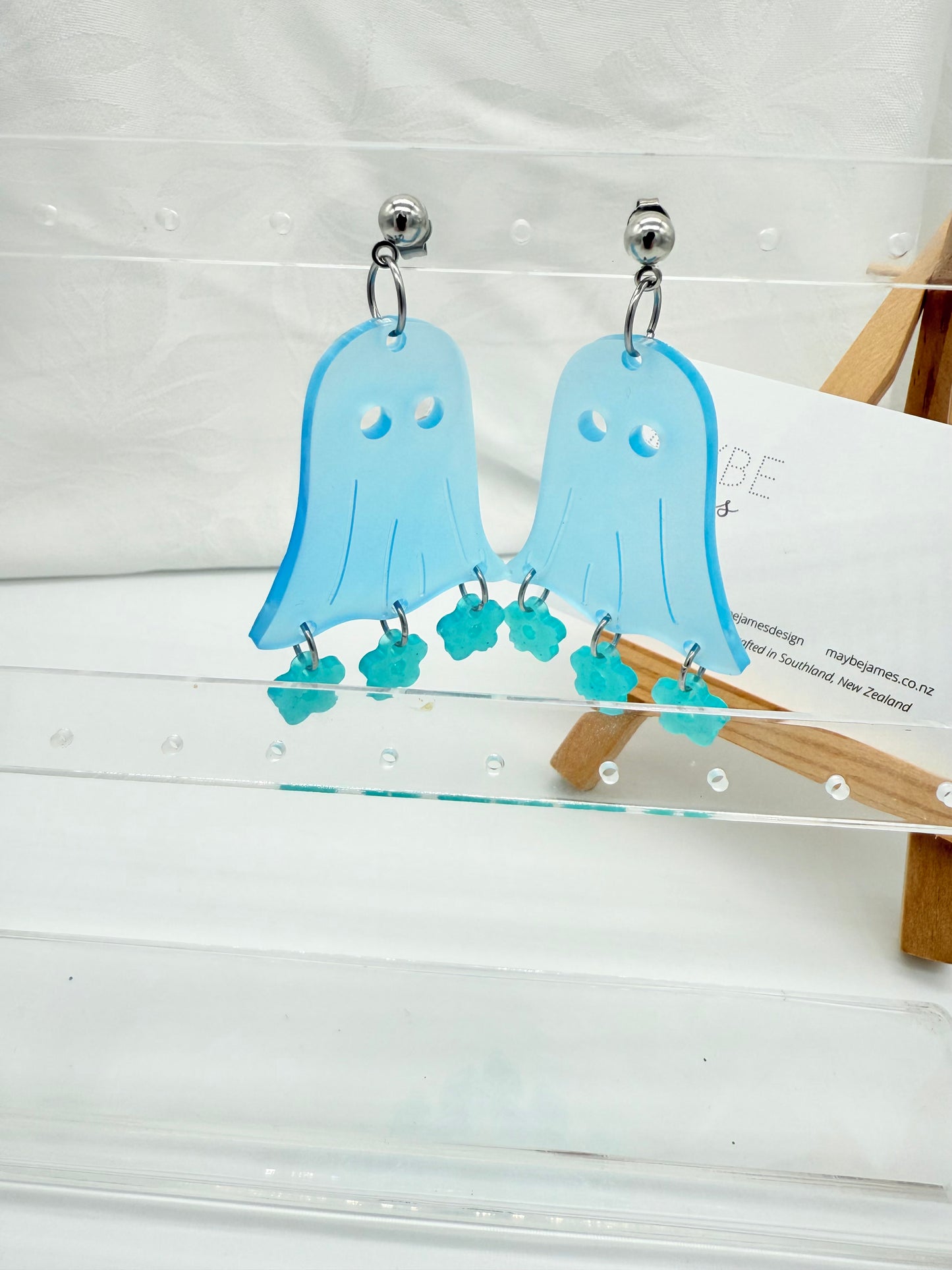 Spooky Cute Ghost Resin Flower Dangles