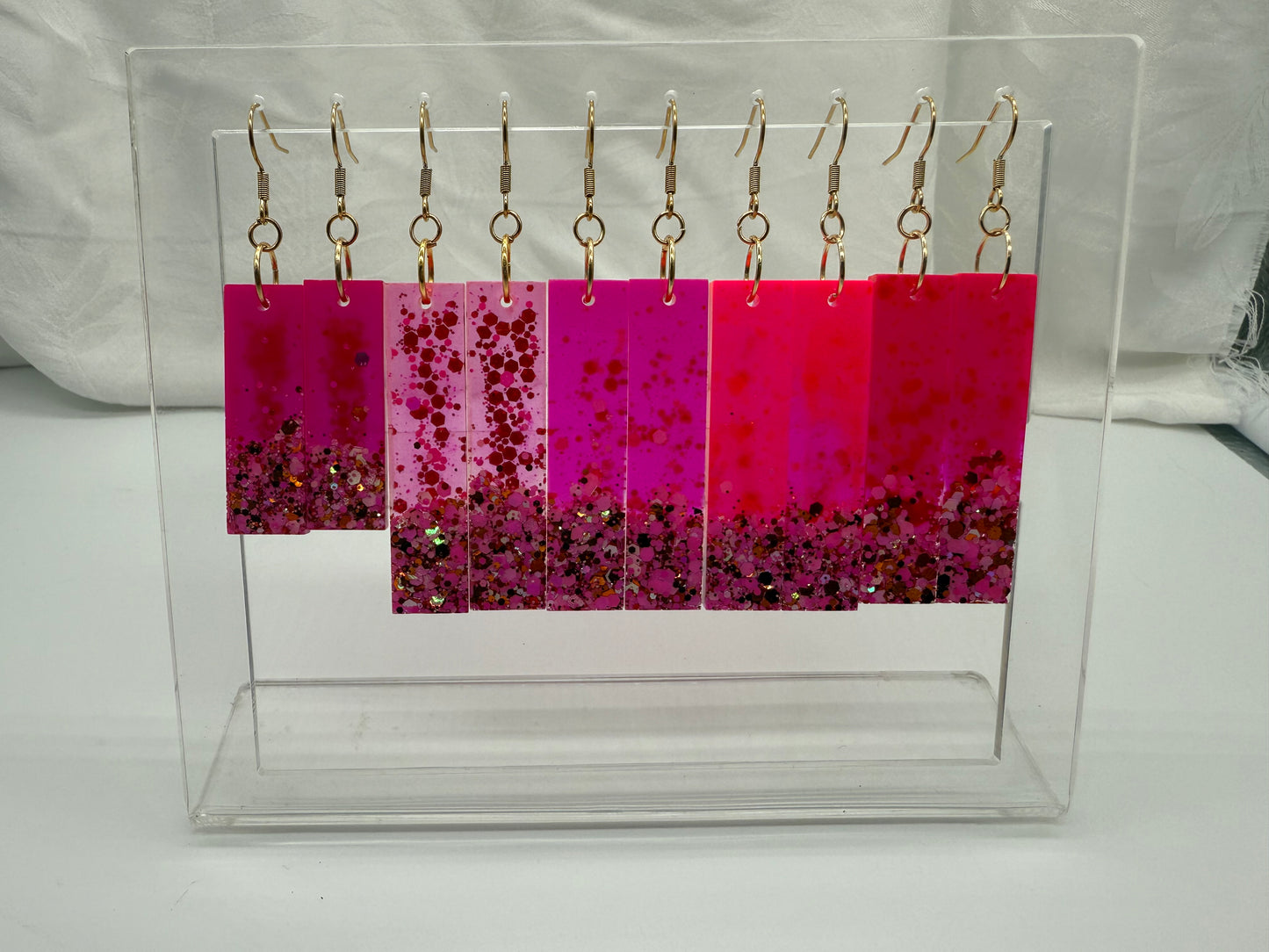 Lava Lamp Style With Pink Dye and Glitter- 5cm Long Dangles