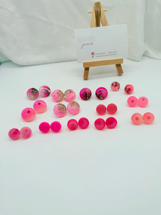 Pink Studs 20mm or 15mm Bright Glitters, Dyes and Patterns