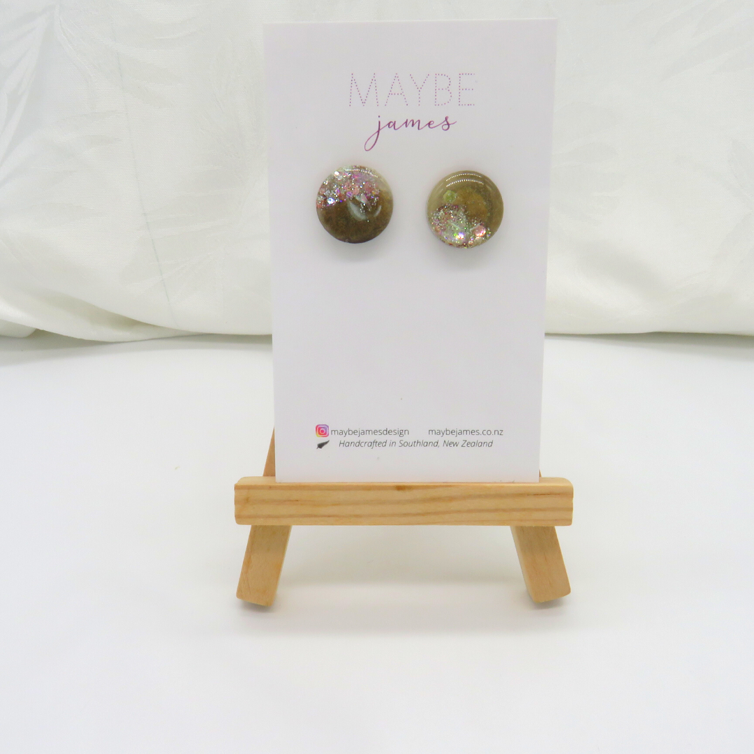 20mm Chocolate Brown Glitter Studs image 0