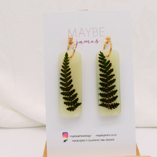 Dried Fern and Green Pearl Dangles 4cm image 0