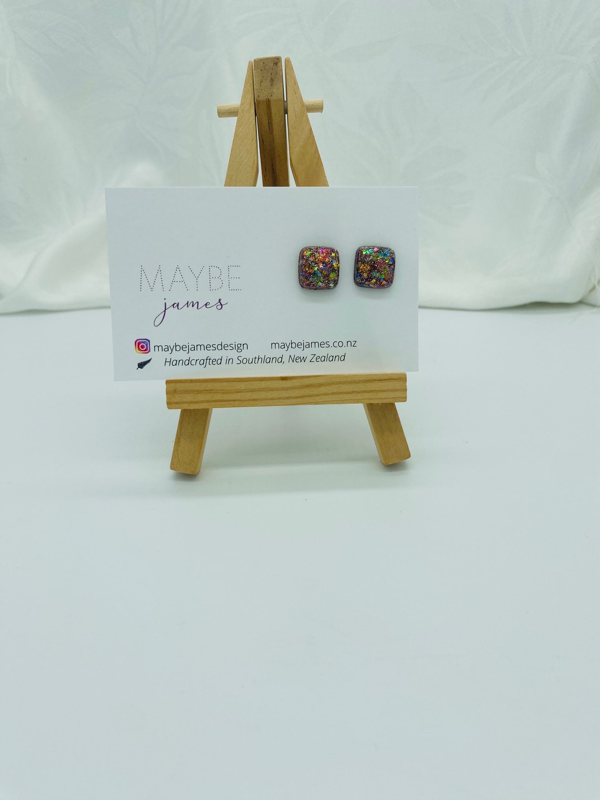 Glittery 1cm Square Studs image 1