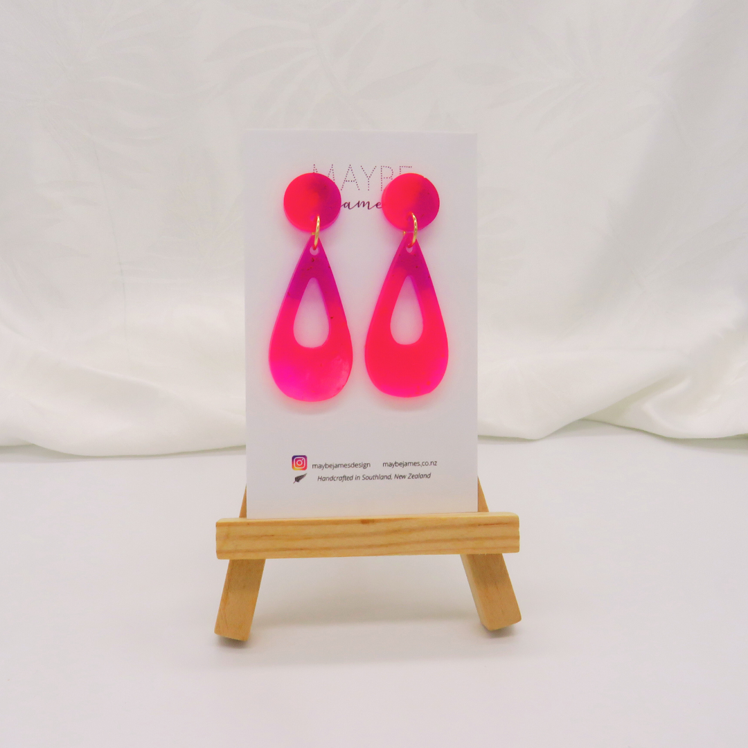 "Let's Be Friends" Pink & Purple Resin Dye Earrings  - 4cm Dangles image 2