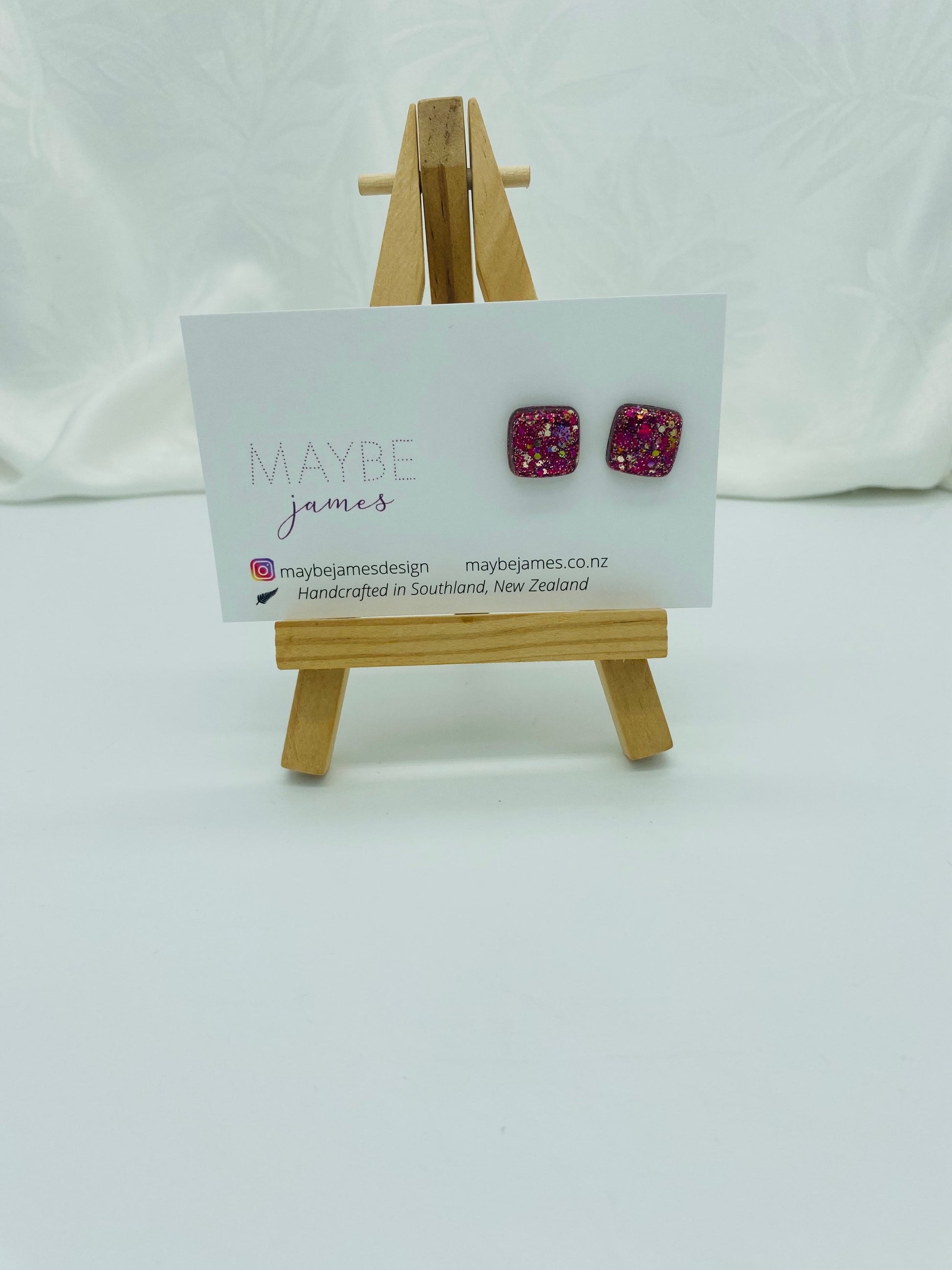 Glittery 1cm Square Studs image 3