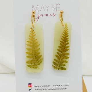 Dried Fern and Green Pearl Dangles 4cm image 4