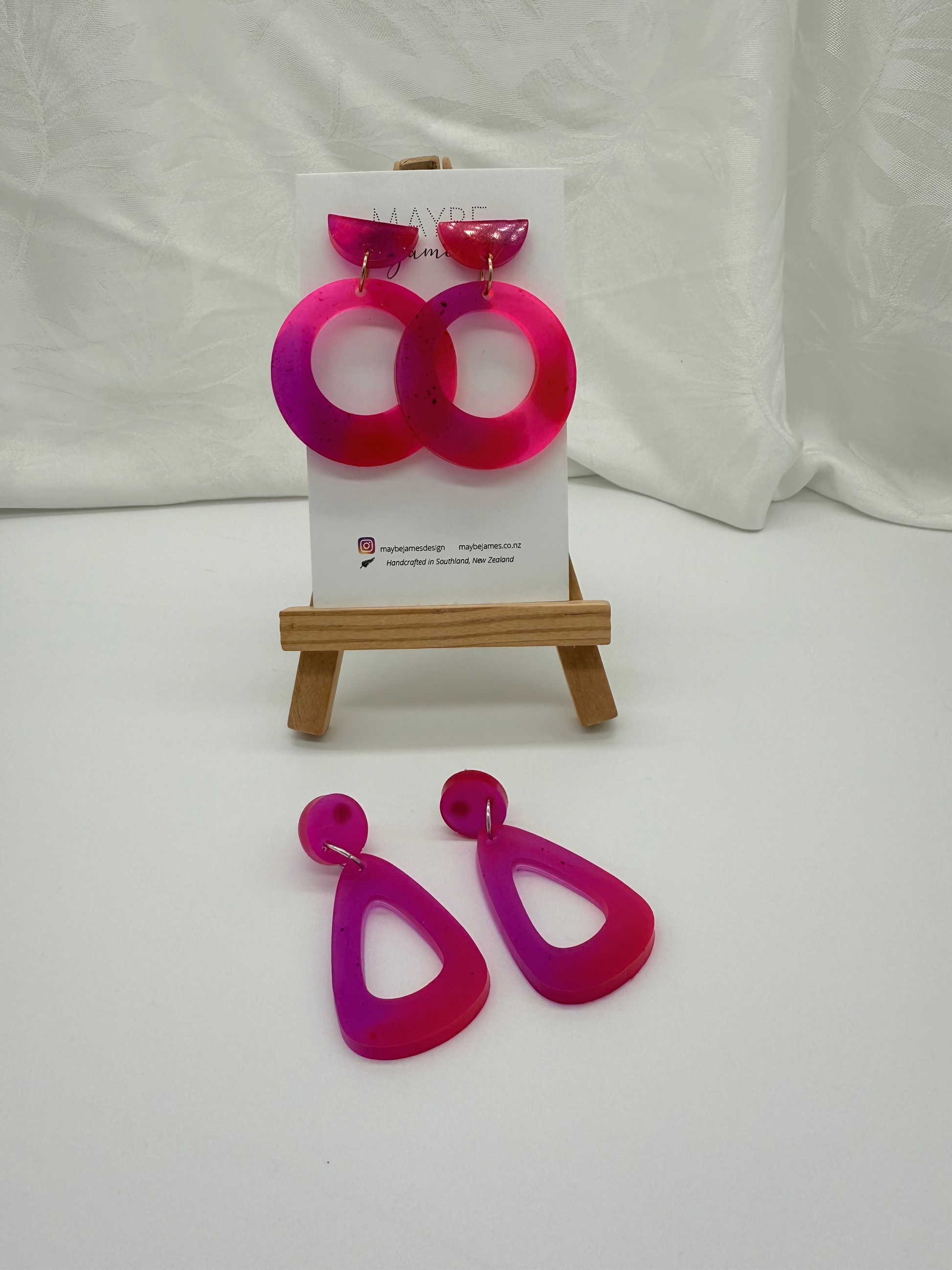 "Let's Be Friends" Pink & Purple Resin Dye Earrings  - 4cm Dangles image 0