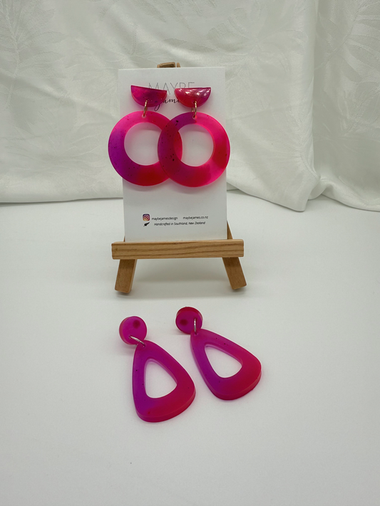"Let's Be Friends" Pink & Purple Resin Dye Earrings  - 4cm Dangles image 0